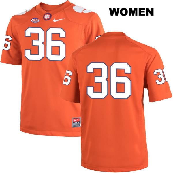 Women's Clemson Tigers #36 Judah Davis Stitched Orange Authentic Nike No Name NCAA College Football Jersey WXK1346VC